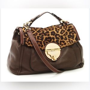 MICHAEL Michael Kors Brown Leather and Calfhair Margo Top Handle Bag leopard